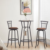 3-Piece Bar Table Set, Industrial Bar Chairs with Metal Back
